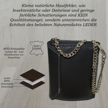 flevado Herrengeldbörse Brieftasche RFID Schutz Hosenkette Echt Leder Hochformat